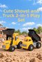 Cute Digger and Truck Set of 2, 26 cm Movable Digger and 20 cm Dump Truck Toy