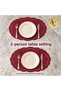 Burgundy Bowknot Patterned Oval Faux Leather Supla American Service Wipeable Plate Mat - 3