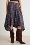 Navy Blue Plaid Midi Asymmetrical Flannel Skirt Twoaw27Et00131 - 3