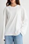 Ekru %100 Pamuk Oversize Geniş Kesim Uzun Kollu Örme T-Shirt TWOAW27TS00118 - 3