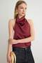 Plum Polka Dot Halter Neck Sleeveless Woven Satin Party Blouse Tpraw26Bz00003 - 2