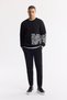 Men's Black Crew Neck Printed Bi-Stretch Interlock Regular Fit Sweatshirt A51Y1237 - 5