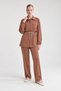 Pocketed Waist-Cinched Double Suit Set Brown