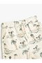 Lace-Up Waist Viscose and Linen Blended Palm Pattern Shorts - 3