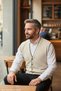 Men's Cream V-Neck Knitwear Buttoned Pocketed Striped Pattern Regular Fit Non-Pilling Knitted Vest - 7