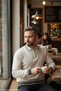 Cream Men's Steel Knit Front Textured Shirt Collar Zippered Polo Collar Non-Pilling Knitwear Winter Sweater - 3