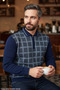 Men's Navy Blue Non-Pilling Polo Collar Houndstooth Patterned Anti-Pilling Knit Sweater Navy Blue - 5