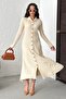 Women's Cream Chic Buttoned Long Knit Shirt Dress - 3