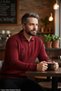 Men's Burgundy Anti-Pilling Polo Collar Half-Zip Thick Knit Patterned Winter Knitwear Sweater Long Sleeve Intersia Top Clothing Old Money Regular Fit Classic Cut Kml120 - 3