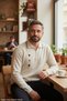 Men's Cream Anti-Pilling Polo Collar Half Zip Thick Knit Patterned Winter Knitwear Sweater Long Sleeve Intersia Top Clothing Old Money Regular Fit Classic Cut Kml120