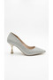 Silver Glitter Women's Heeled Shoes 659.6124