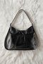 Leather Pocketed Striped Women's Shoulder Bag with Strap Black