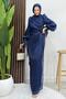 Orkide Silk Evening Dress Navy Blue - 3