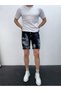 Men's Dark Blue Washed Ripped Detail Slim Fit Jean Shorts