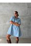 Women's Denim Mini Dress with Chest Pockets and Snap Fasteners, Cotton, Loose Fit