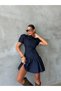 Women's Midi Denim Dress Balloon Sleeves Back Detailed Cotton Denim Dress - 6