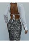 Women's High Waist Slit Leopard Print Denim Skirt - 4