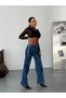 Women's Wave Detailed High Waist Wide Leg Jean Trousers - 4