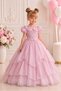 Girls' Evening Dress, Bubble Sleeves, Draped Bridal Gown