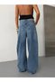 Women's Folded Waist Detailed Wide Leg Jeans Loose Leg Denim Trousers - 2