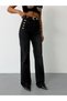 Women's High Waist Wide Leg Loose Jeans with Gold Button Detail on the Sides - 3