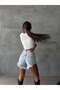Women's High Waist Ripped Detailed Jeans Shorts with Dense Tassels on the Hem Denim Mini Shorts - 3