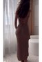 Women's Knitted Knitwear Maxi Slit Dress, Long Summer Dress with Straps and Laces - 5