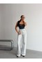 Women's Asymmetrical Cross Waist Detailed Wide Leg Jean Trousers - 5