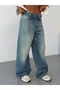 Women's Folded Waist Detailed Baggy Wide Leg Loose-Fit Jeans - 7