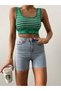 Women's High Waist Denim Shorts with Tassel Cuffs Jean Bermuda Biker Shorts - 3