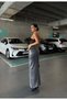 High Waist Front Slit Lycra Denim Maxi Skirt - 3