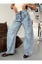 High Waist Relax Fit Ripped Detailed Denim Trousers
