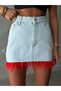 Women's High Waist Mini Denim Skirt with Feather Detail - 2