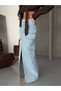 Long Denim Skirt with Slit Front Pockets