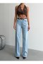 Women's Belted High Waist Wide Leg Jean Pants