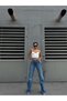 High Waist Straight Leg Blue Jeans - 5