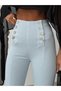 Women's High Waist Button Detailed Skinny Jeans - Slit Leg Tight Pants Cut - 4