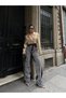 Women's Leopard Patterned High Waist Wide Leg Jeans - 4
