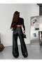Faux Leather Pants, Wide Leg Pants, High Waist Leather Pants, Women's Palazzo Pants , Matte Leather - 2