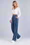 Wide Leg Max Length Velvet Trousers/Double Pockets in Green - 5