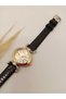 Yoshi Oval Black Color Cord Women's Wristwatch with Roman Numerals Oval Gold Case - 4