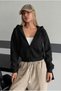 Siyah Basic Fermuarlı Kapüşonlu Crop 3 İplik Örme Sweatshirt - 5