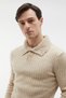 Men's Beige Buttoned Polo Collar Wool Sweater - 3