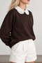 Women's Brown Collar Detailed Embossed Printed Cotton Sweatshirt - 2