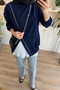 Women's 2 Thread Combed Cotton Zipper Detailed Asymmetrical Cut Hijab Tunic 371 Navy Blue - 3