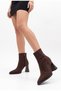Women's Thick Heeled Pointed Toe Brown Suede Daily Boots with Sewing Detail - 7