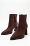 Women's Thick Heeled Pointed Toe Brown Suede Daily Boots with Sewing Detail - 3