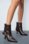 Janet Women's Brown Leather Gold Buckle Pointed Toe Goblet Heeled Ankle Length Short Boots 7 cm Heel - 8