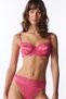 Fuchsia Satin Lace Trim Underwire Bra - 6