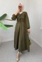Drawstring Lace-Up Hijab Dress 2319 - Khaki - 3